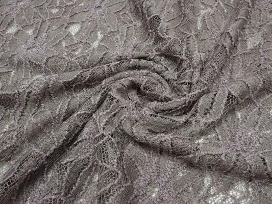 Stoff Bi-Stretch Spitze Spitzenstoff mit Blumenmuster taupé braun Kleiderstoff