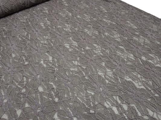 Stoff Bi-Stretch Spitze Spitzenstoff mit Blumenmuster taupé braun Kleiderstoff