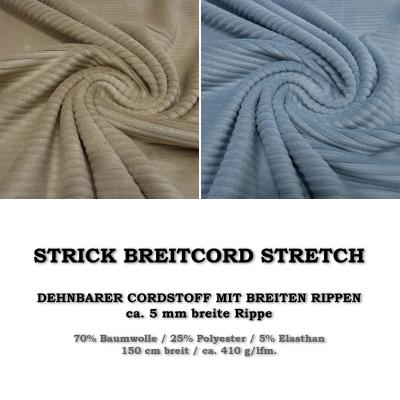 Stoff Strick Breitcord Stretch Meterware mit 5 mm Rippe uni hellblau Kleiderstoff Kinderstoff