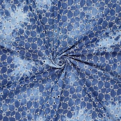Stoff Baumwolle Denim Batik Stickerei jeans blau weiß Blusenstoff Kleiderstoff