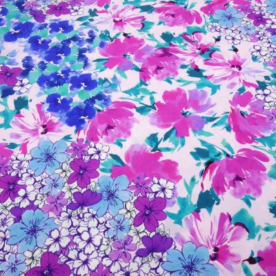 Fabric Galore Poplin viscose stretch with floral design pink white fuchsia pink blue emerald colorful blouse fabric dress fabric