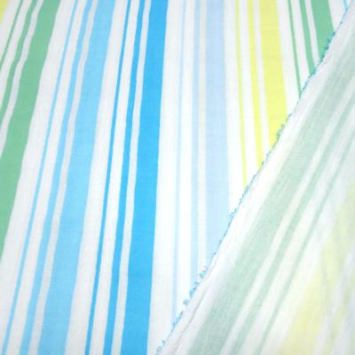 Fabric cotton muslin gauze burp cloth with beach stripe design white blue turquoise yellow green striped blouse fabric dress fabric children's fabric