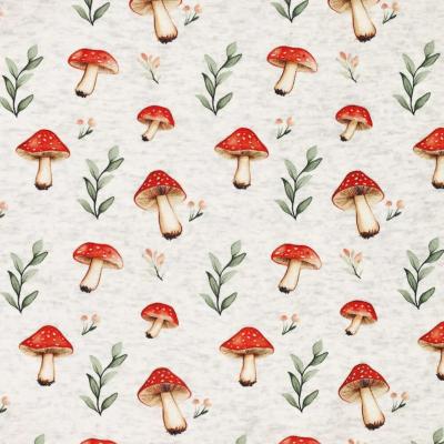 Fabric Sweatshirt fabric Alpine fleece Reverse side with mushrooms Fly agaric design Off-white melange red green colorful Children's fabric Dress fabric Hoodie fabric