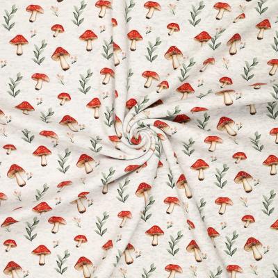 Fabric Sweatshirt fabric Alpine fleece Reverse side with mushrooms Fly agaric design Off-white melange red green colorful Children's fabric Dress fabric Hoodie fabric