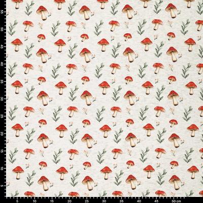 Fabric Sweatshirt fabric Alpine fleece Reverse side with mushrooms Fly agaric design Off-white melange red green colorful Children's fabric Dress fabric Hoodie fabric