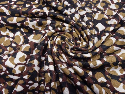 Fabric cotton jersey with animal fur motif leo design brown clay white black dress fabric