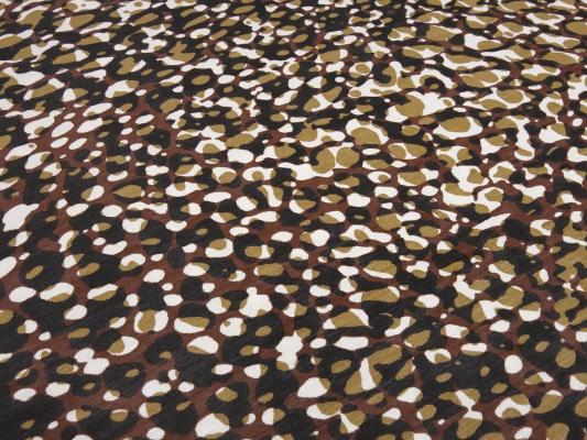 Fabric cotton jersey with animal fur motif leo design brown clay white black dress fabric
