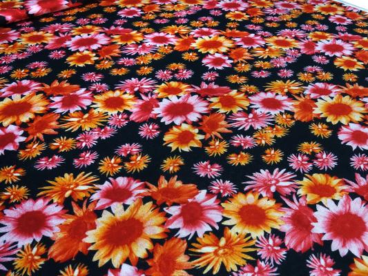Fabric viscose jersey with flowers blossoms design black orange red dress fabric children's fabric