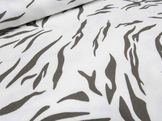 Stoff Sweatshirtstoff mit Tiger Tierfell Design weiß (off-white) taupé khaki Kleiderstoff Kinderstoff Hoodiestoff