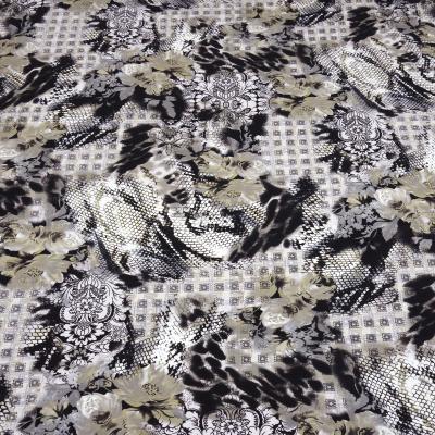 Fabric viscose jersey flowers abstract black white gray beige dress fabric