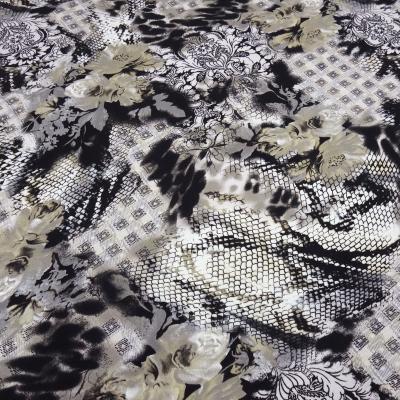 Fabric viscose jersey flowers abstract black white gray beige dress fabric
