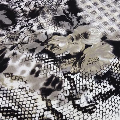 Fabric viscose jersey flowers abstract black white gray beige dress fabric
