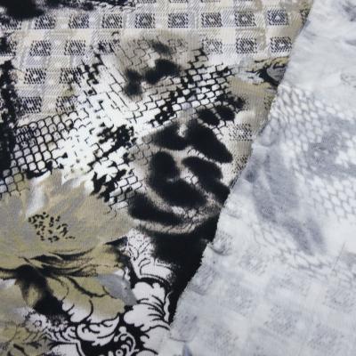 Fabric viscose jersey flowers abstract black white gray beige dress fabric