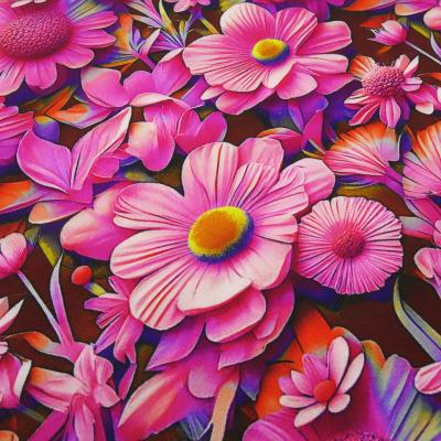 Stoff Viskose Jersey mit Blumenmuster Blüten Design pink rosa orange bunt Kleiderstoff Kinderstoff
