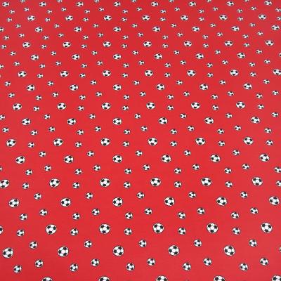 Stoff Baumwolle Jersey mit Fußball Fußbälle Bälle Design rot weiß schwarz Kinderstoff Kleiderstoff