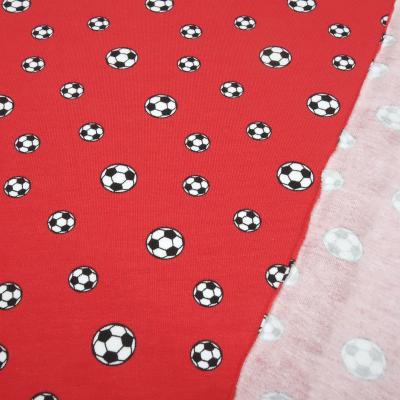 Stoff Baumwolle Jersey mit Fußball Fußbälle Bälle Design rot weiß schwarz Kinderstoff Kleiderstoff