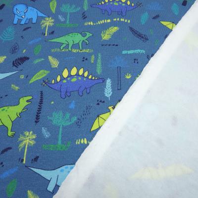 Stoff Baumwolle French Terry Sommersweatshirtstoff Dino Dinosaurier Design blau grün türkis Kinderstoff Kleiderstoff