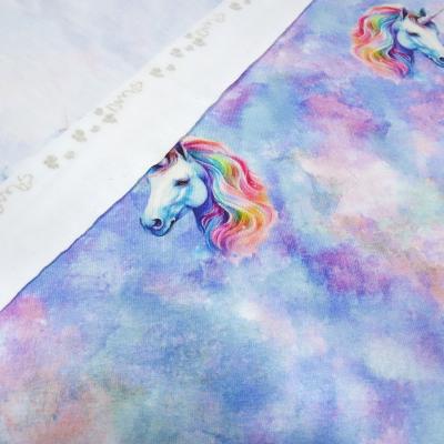 Fabric cotton jersey unicorn batik sky blue turquoise pink white colorful children's fabric dress fabric