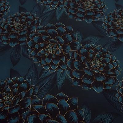 Stoff Baumwolle Jersey Blumen Blüten Madita Design petrol-blau bunt Kleiderstoff Kinderstoff