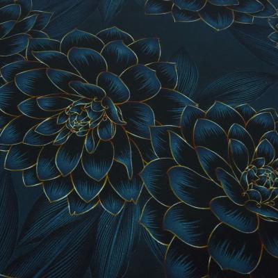 Stoff Baumwolle Jersey Blumen Blüten Madita Design petrol-blau bunt Kleiderstoff Kinderstoff