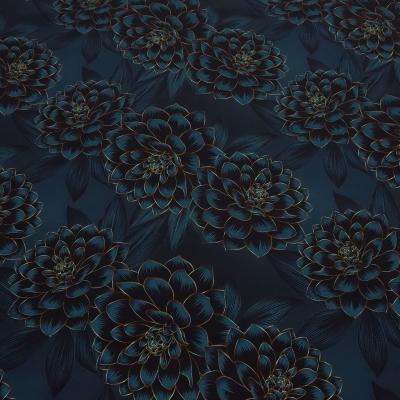 Stoff Baumwolle Jersey Blumen Blüten Madita Design petrol-blau bunt Kleiderstoff Kinderstoff
