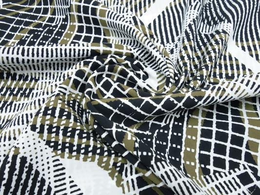 Stoff 100% Viskose Chiffon Georgette Abstrakt geometrische Muster Design weiß schwarz khaki-oliv Blusenstoff Kleiderstoff