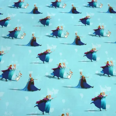 Stoff Baumwoll Jersey mit Disney Eiskönigin Frozen Anna Elsa Design hellblau bunt Kinderstoff Kleiderstoff