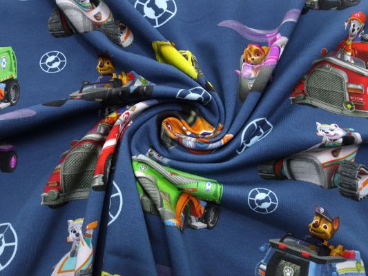 Fabric cotton jersey with Paw Patrol design blue colorful children's fabric dress fabric license print