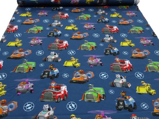 Fabric cotton jersey with Paw Patrol design blue colorful children's fabric dress fabric license print