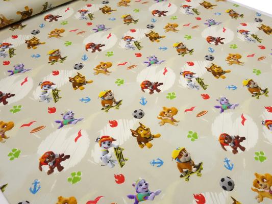 Stoff Baumwolle Jersey mit Lizenzdruck Paw Patrol beige-braun bunt Kinderstoff Kleiderstoff Lizenzstoff