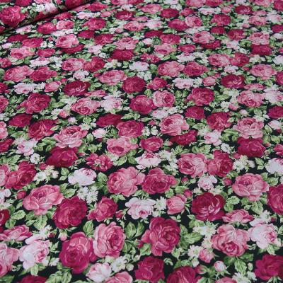 Fabric cotton poplin blouse fabric with rose flower design black pink pink green dress fabric decorative fabric