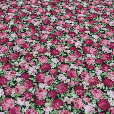 Fabric cotton poplin blouse fabric with rose flower design black pink pink green dress fabric decorative fabric