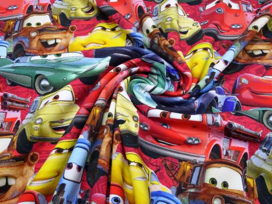 Fabric cotton jersey with Disney Cars 3 Lightning Mc Queen design red colorful children's fabric dress fabric license print