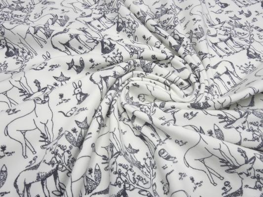 Stoff Organic Baumwolle Jersey Waldtiere Hirsche Rehe Hasen Füchse Design weiß grau Kleiderstoff Kinderstoff​