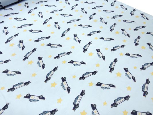 Fabric cotton jersey police cars stars light blue yellow white gray black blue children's fabric dress fabric Little Darling