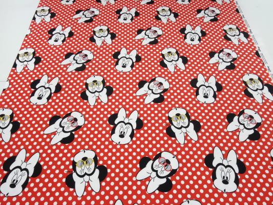 Fabric cotton jersey with Disney Minnie Mouse design red white black children's fabric dress fabric license fabric
