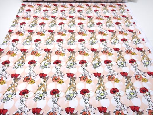 Stoff Baumwolle Jersey Disney Bambi Rehkitz Reh Punkte Design apriko weiß bunt Kinderstoff Kleiderstoff Lizenzstoff