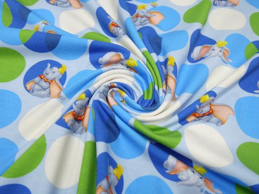 Stoff Baumwolle Jersey Disney Dumbo Punkte Design Lizenzstoff blau grün weiß grau bunt Kinderstoff Kleiderstoff