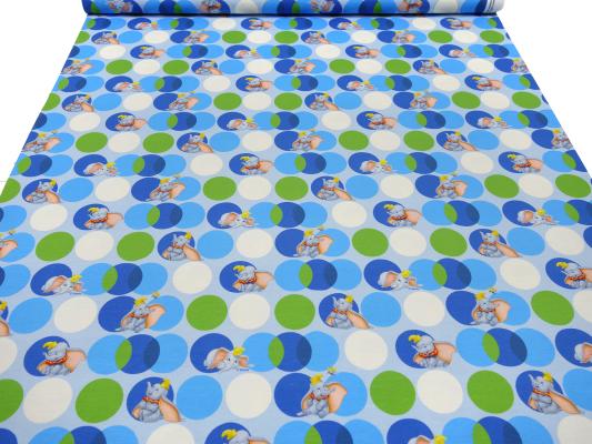 Stoff Baumwolle Jersey Disney Dumbo Punkte Design Lizenzstoff blau grün weiß grau bunt Kinderstoff Kleiderstoff