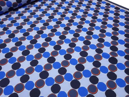 Stoff Softshellstoff mit 2 cm Punkte Kreise Design blau marine orange wasserabweisend Outdoorstoff Jackenstoff Mantelstoff Kinderstoff