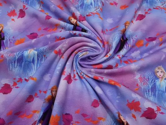 Stoff Baumwolle Jersey mit Disney's Eiskönigin Frozen Anna Elsa Design blau lila orange bunt Kinderstoff Kleiderstoff Lizenzstoff