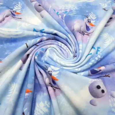 Fabric cotton jersey Disney ice queen Frozen Olfa design blue white colorful children's fabric dress fabric license fabric
