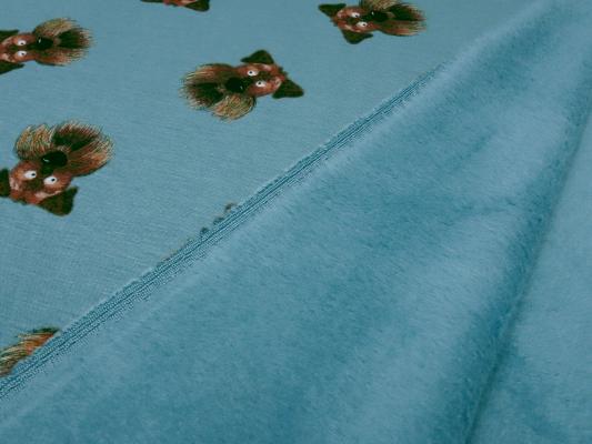Fabric alpine fleece sweatshirt fabric alpine fleece dogs dog heads design petrol brown children's fabric clothing fabric hoodie fabric