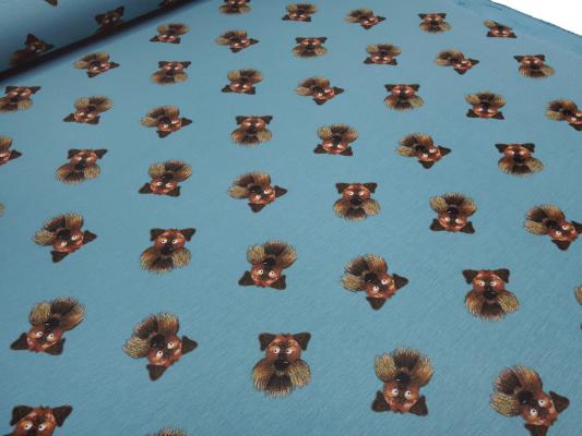 Fabric alpine fleece sweatshirt fabric alpine fleece dogs dog heads design petrol brown children's fabric clothing fabric hoodie fabric