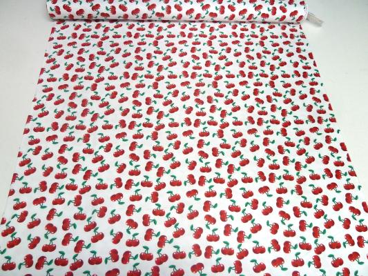 Stoff Baumwolle Jersey Kirschen Design weiß rot grün Kleiderstoff Kinderstoff