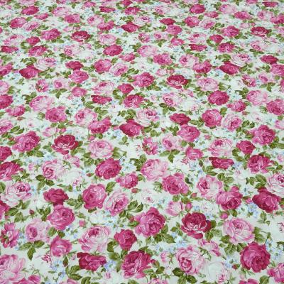 Stoff Baumwolle Popeline Rosen Blumen Design pink rosa grün blau weiß Kleiderstoff Blusenstoff Dekostoff