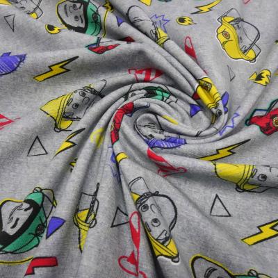 Stoff Baumwolle Jersey Lizenzdruck Feuerwehrmann Sam grau melange bunt Kinderstoff Kleiderstoff