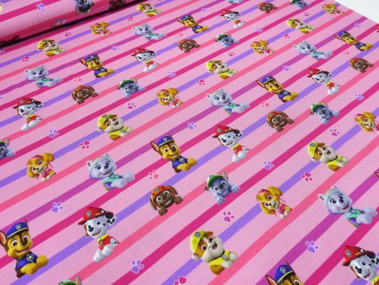 Stoff Baumwolle Jersey Lizenzdruck Paw Patrol rosa pink bunt gestreift Kinderstoff Kleiderstoff