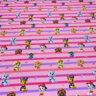 Fabric cotton jersey license print Paw Patrol pink colorful striped children's fabric dress fabric