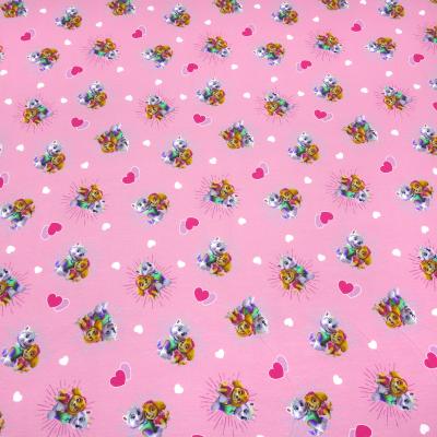 Fabric cotton jersey license print Paw Patrol hearts pink colorful children's fabric dress fabric